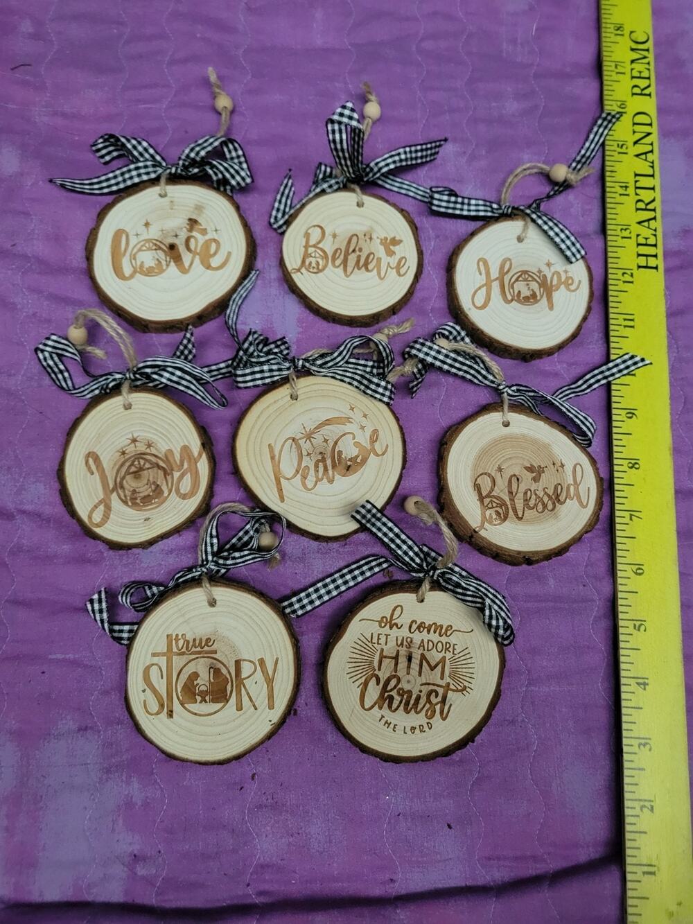 Lot of 8 Primitive Rustic Wood Country Christmas Ornaments MERRY NOEL